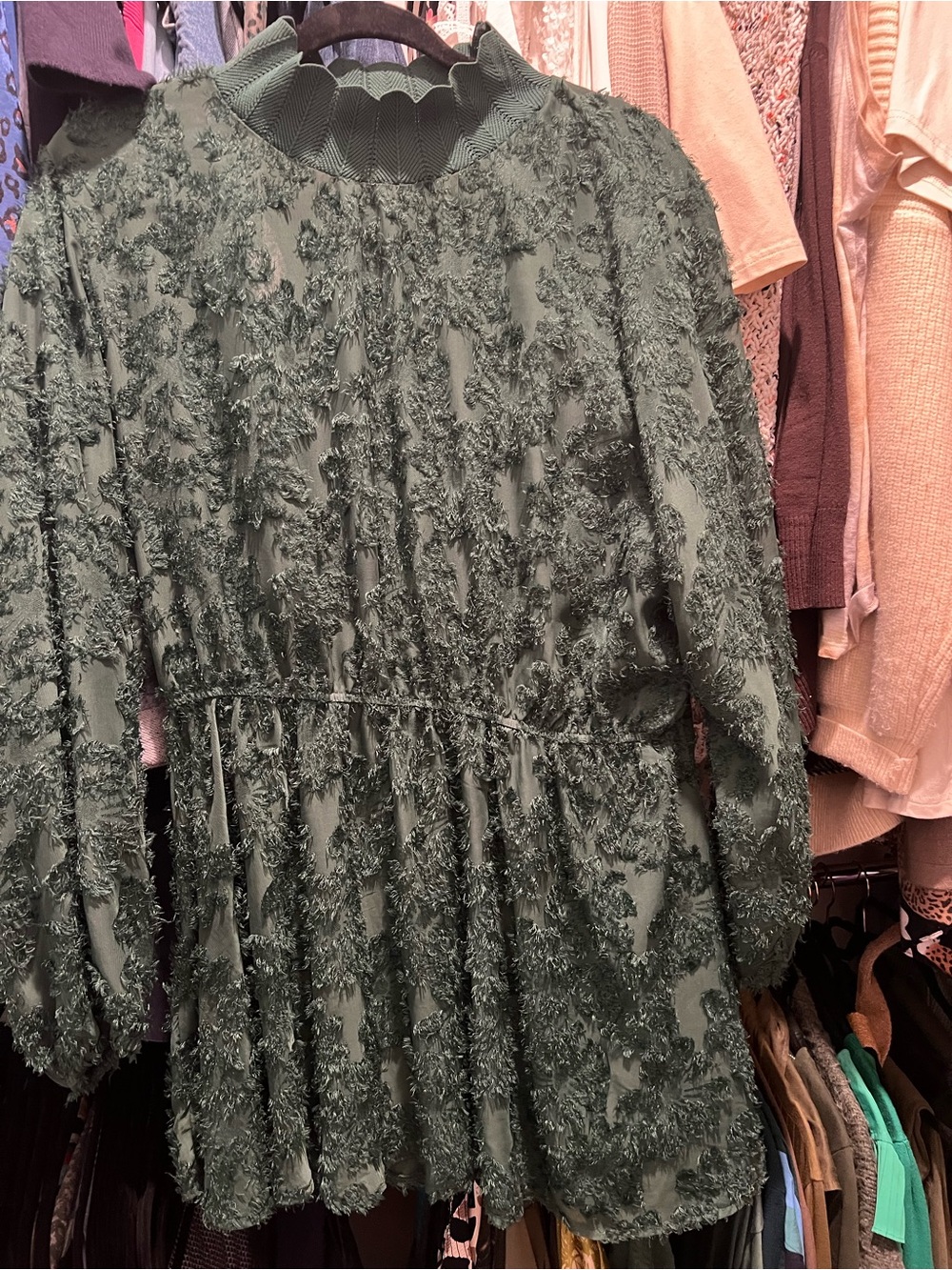 SHEIN Green Textured Long Sleeve Peplum Top